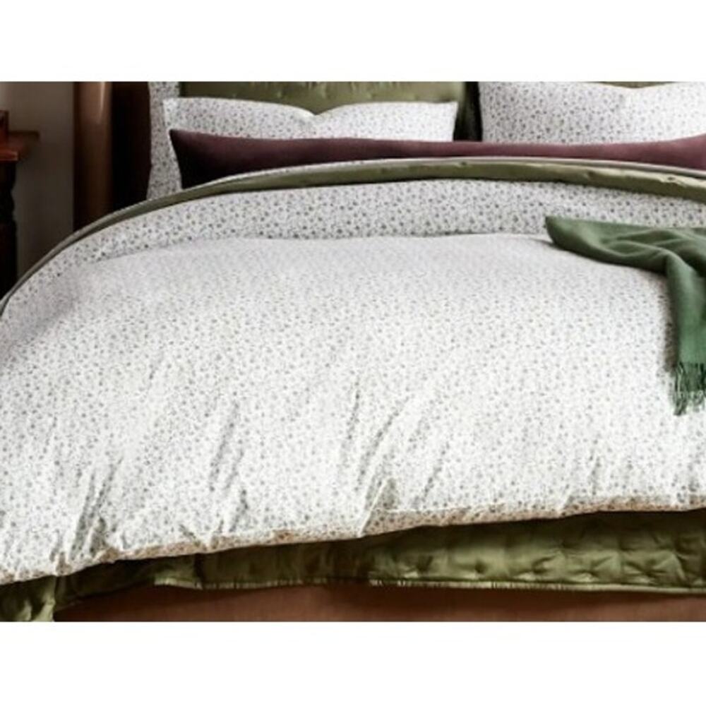 NEW Quince Twin Size Classic Organic Percale Duvet Cover + Sham Green Florette